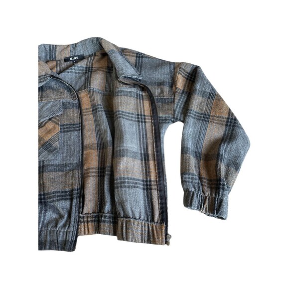 Plaid Zip-Up Cropped Bomber Jacket Size Small | Fall Shacket Aesthetic - Picture 12 of 16